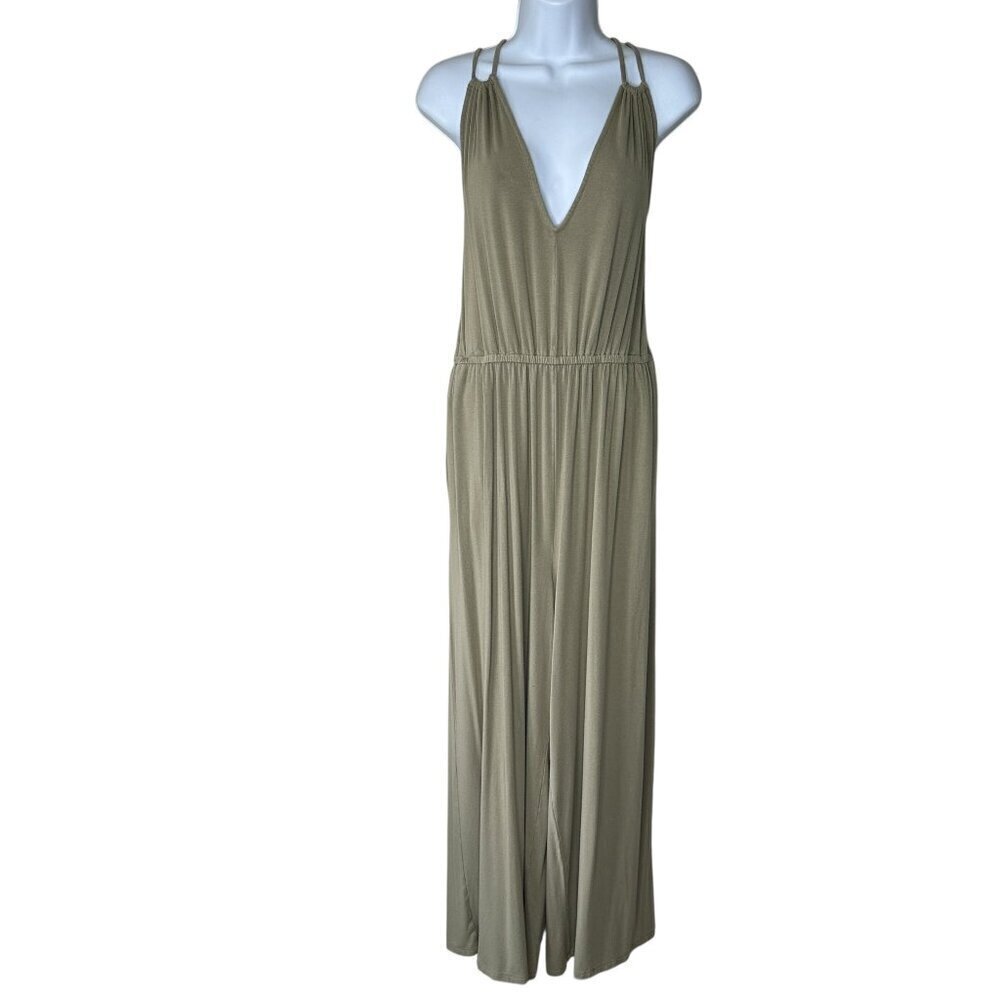 Old Navy Womens Khaki Sleeveless Double Strap Ankle Length Jumpsuit Size XL - Picture 2 of 9